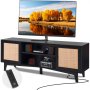 VEVOR Rattan-TV-Ständer 191cm Fernseher Boho-TV-Schrank Fernsehschrank Schwarz