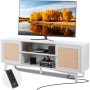 VEVOR Rattan-TV-Ständer 191cm Fernseher Boho-TV-Schrank Weiß Fernsehschrank