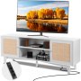 VEVOR Rattan-TV-Ständer 191cm Fernseher Boho-TV-Schrank Weiß Fernsehschrank