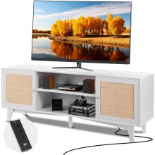 VEVOR Rattan-TV-Ständer 191cm Fernseher Boho-TV-Schrank Weiß Fernsehschrank