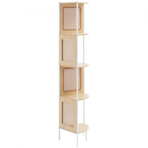 VEVOR Rattan-Eckbücherregal Leiter-Eckregal 5 Ablagen mit Metallrahmen, schmales offenes Eckregal für die Wand, Ausstellungsregale ideal für
