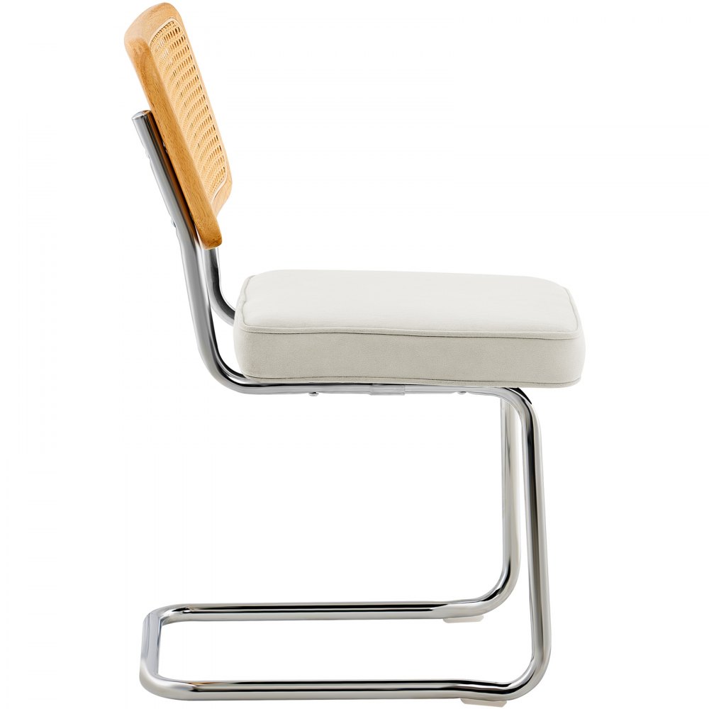 VEVOR Rattanstühle, 2er-Set, Moderner Esszimmerstuhl, Gepolsterter Samt-Akzentstuhl mit Rattan-Rückenlehne, Retro-Esszimmer-Küchenstuhl für Wohnzimmer, Schlafzimmer, Lesezimmer, Weiß