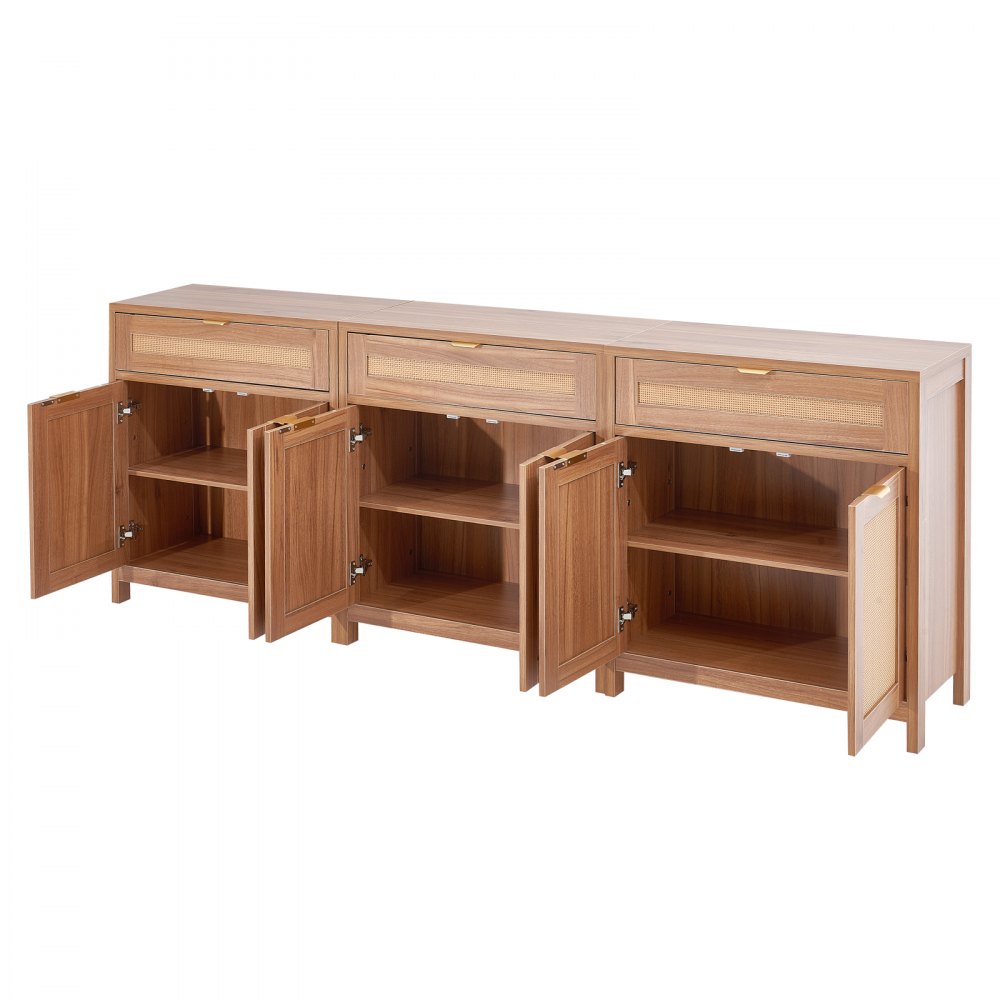 VEVOR Rattanschrank Rattankommode 3 Stk. Aufbewahrungsschrank mit 6 magnetischen Türen, Sideboard Buffetschrank mit verstellbaren Regalen, Ideal für Flur Eingangsbereich Wohnzimmer oder Küche