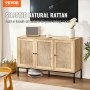 VEVOR Rattanschrank Rattankommode Aufbewahrungsschrank mit 3 magnetischen Türen & verstellbaren Regalen, Sideboard-Buffetschrank für Flur Eingangsbereich Wohnzimmer Küche Flur Holzfarben