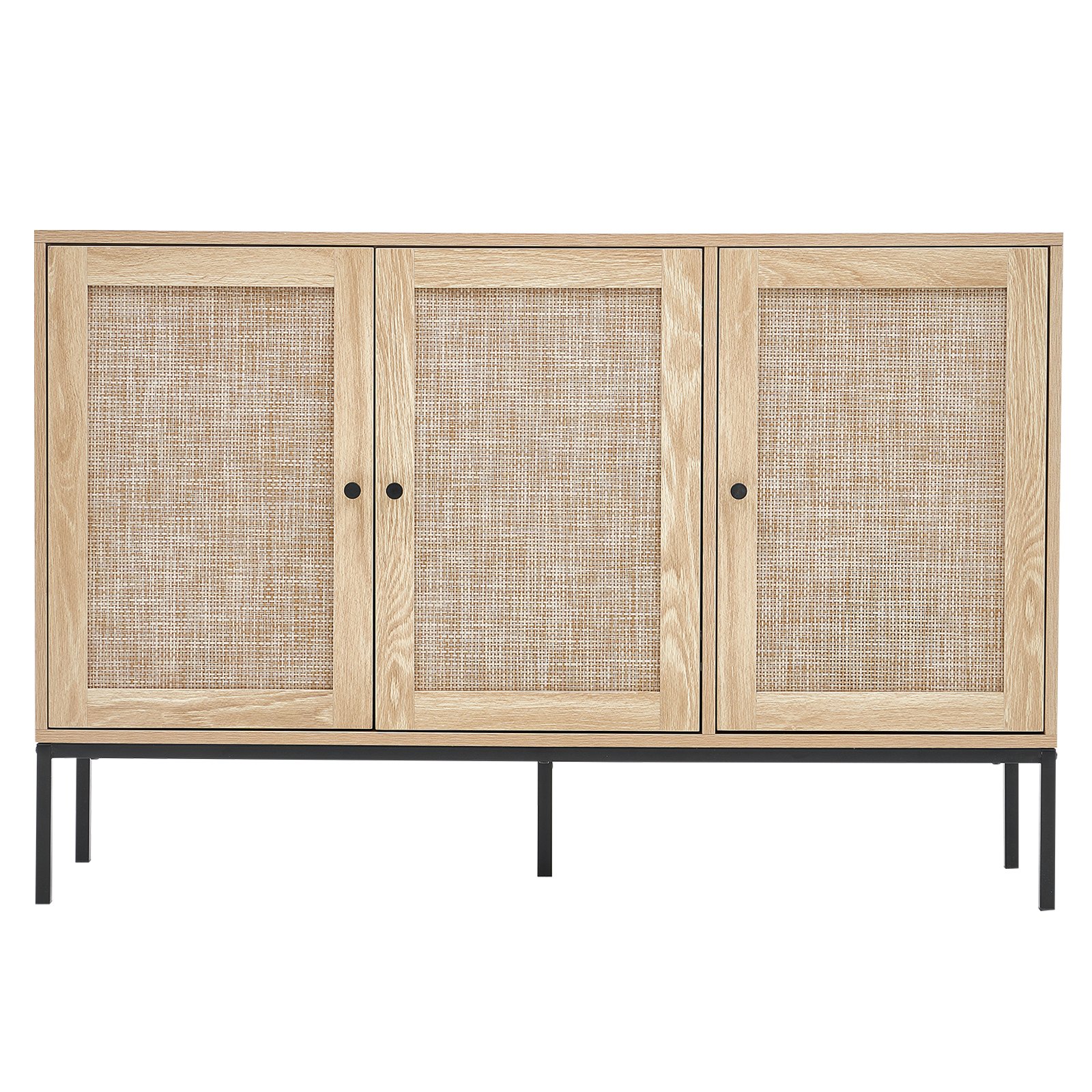 VEVOR Rattanschrank Rattankommode Aufbewahrungsschrank mit 3 magnetischen Türen & verstellbaren Regalen, Sideboard-Buffetschrank für Flur Eingangsbereich Wohnzimmer Küche Flur Holzfarben