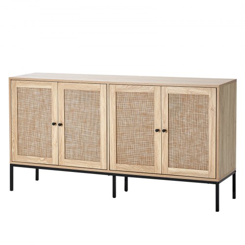 VEVOR Rattanschrank Rattankommode Aufbewahrungsschrank mit 4 magnetischen Türen & verstellbaren Regalen, Sideboard-Buffetschrank für Flur Eingangsbereich Wohnzimmer Küche Flur