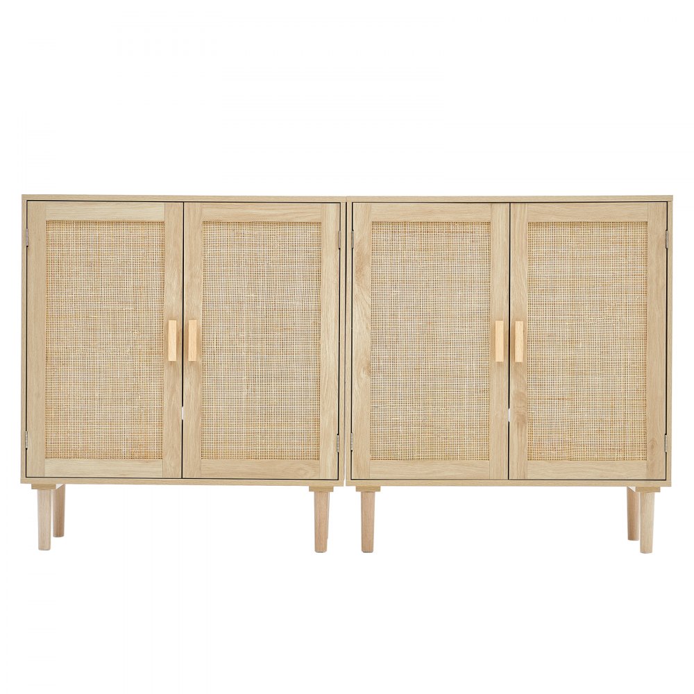 VEVOR Rattanschrank Rattankommode 2 Stk. Aufbewahrungsschrank mit 4 magnetischen Türen, Sideboard Buffetschrank mit verstellbaren Regalen, Ideal für Flur Eingangsbereich Wohnzimmer oder Küche
