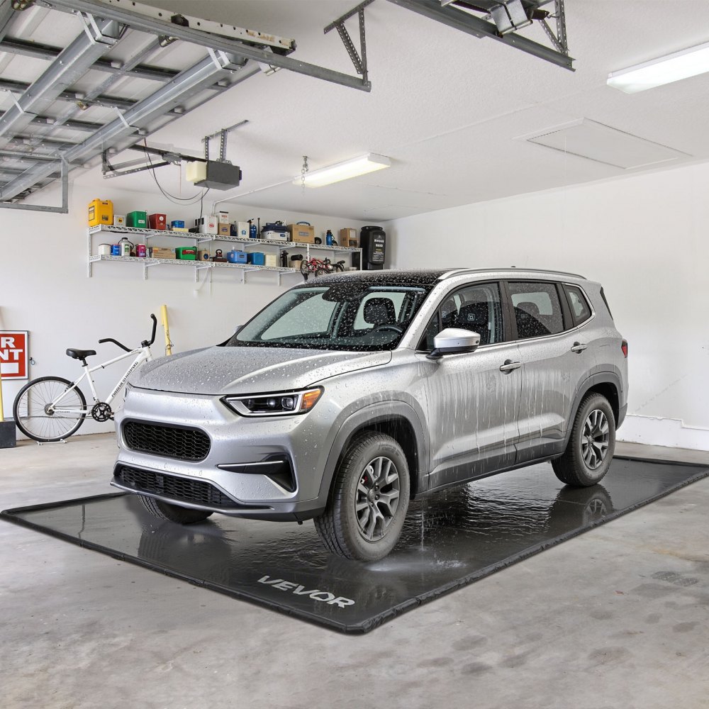 VEVOR Auffangmatte PVC-Garagenbodenmatte rutschfest (2,4 x 5,5 x 0,03 m) mit Abziehbesen, strapazierfähiger & wasserdichter Auffangschutz Bodenschutz vor Schnee Regen Schlamm, Garagenmatte Schwarz