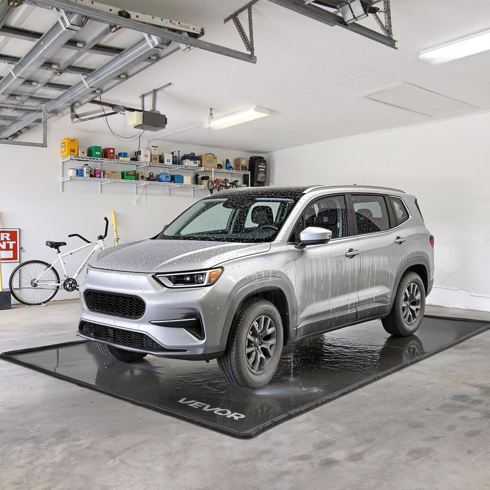 VEVOR Auffangmatte PVC-Garagenbodenmatte rutschfest (2,4 x 5,5 x 0,03 m) mit Abziehbesen, strapazierfähiger & wasserdichter Auffangschutz Bodenschutz vor Schnee Regen Schlamm, Garagenmatte Schwarz