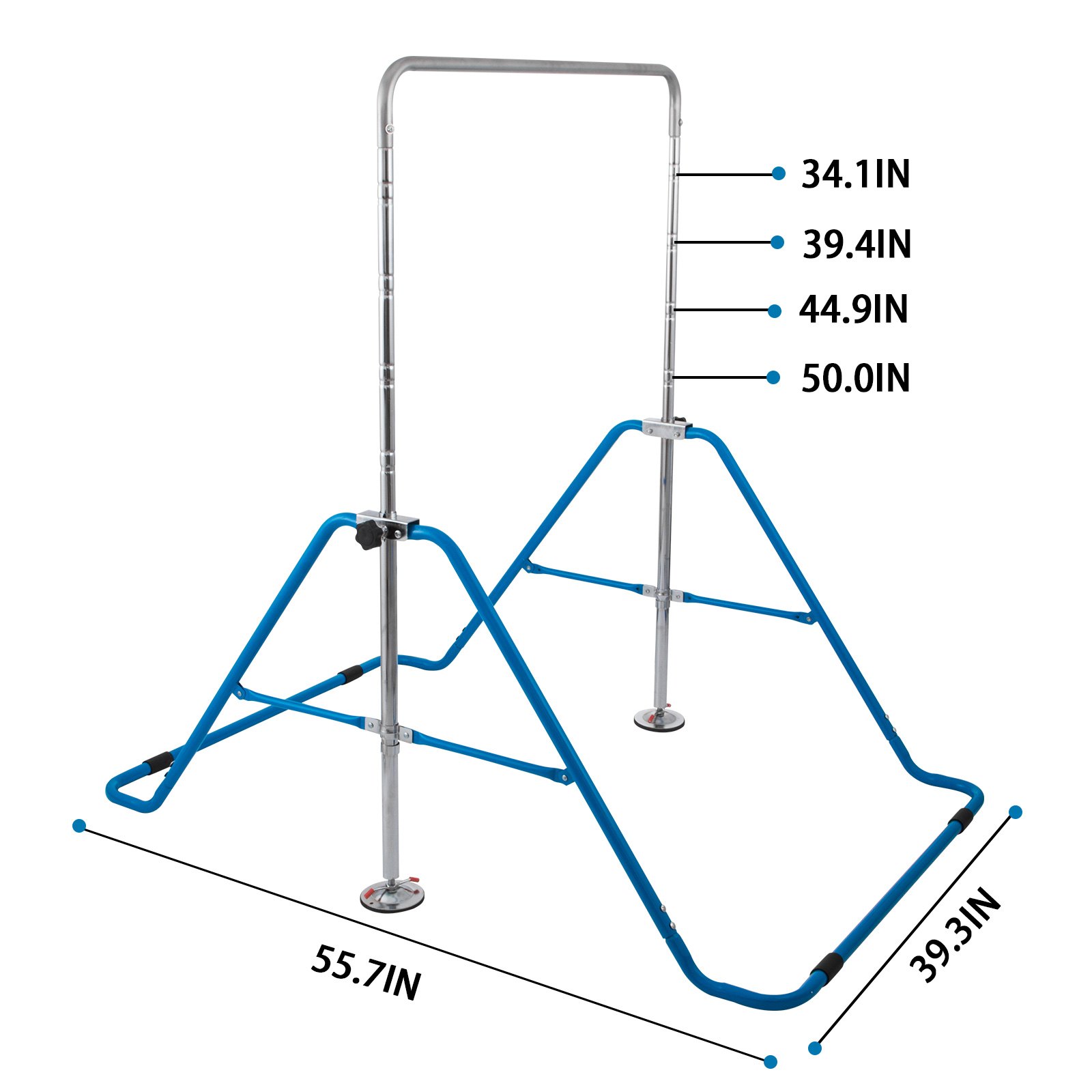 VEVOR Höhenverstellbar Gymnastics Reck Blau mit 2 Fliegende Ringe Gymnastikstange Faltbar Turnreck Horizontale Stange Kapazität bis zu 60kg Gymnastics Reck für Kindern Heimtraining