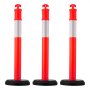 VEVOR Verkehrsleitpfosten Leitpfosten 3 Stk. (114 cm) mit befüllbarem Sockel & Reflektorstreifen, Warnpfosten für Baustellen, Parkplätze, Absperrpfosten zur Steuerung von Menschenmengen, rot