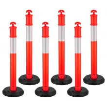 VEVOR Verkehrsleitpfosten Leitpfosten 6 Stk. (114 cm) mit befüllbarem Sockel & Reflektorstreifen, Warnpfosten für Baustellen, Parkplätze, Absperrpfosten zur Steuerung von Menschenmengen, rot
