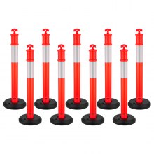 VEVOR Verkehrsleitpfosten Leitpfosten 9 Stk. (114 cm) mit befüllbarem Sockel & Reflektorstreifen, Warnpfosten für Baustellen, Parkplätze, Absperrpfosten zur Steuerung von Menschenmengen, rot