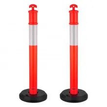 VEVOR Verkehrsleitpfosten Leitpfosten 2 Stk. (114 cm) mit befüllbarem Sockel & Reflektorstreifen, Warnpfosten für Baustellen, Parkplätze, Absperrpfosten zur Steuerung von Menschenmengen, rot