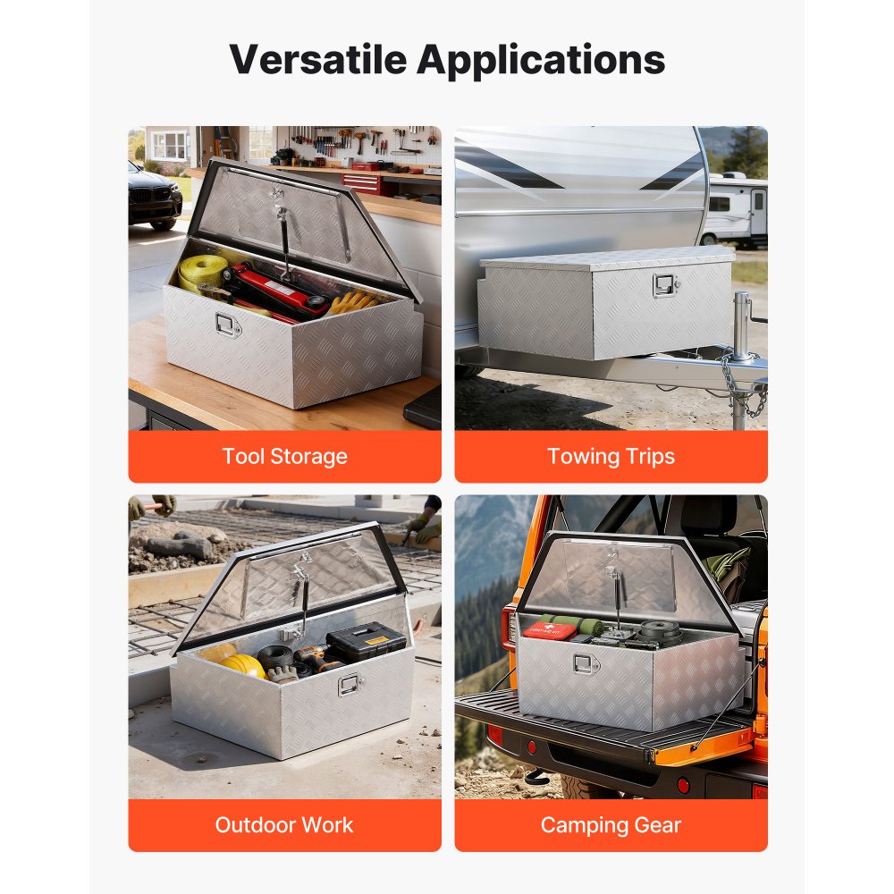 VEVOR Trailer Tongue Box, 990 x 419 x 305 mm Aluminum Trailer Tongue Tool Box, Heavy Duty Storage Organizer with Lock & Keys, Utility Tool Chest for Pickup Truck Bed, RV, SUV, Off-Road Vehicle, Silver
