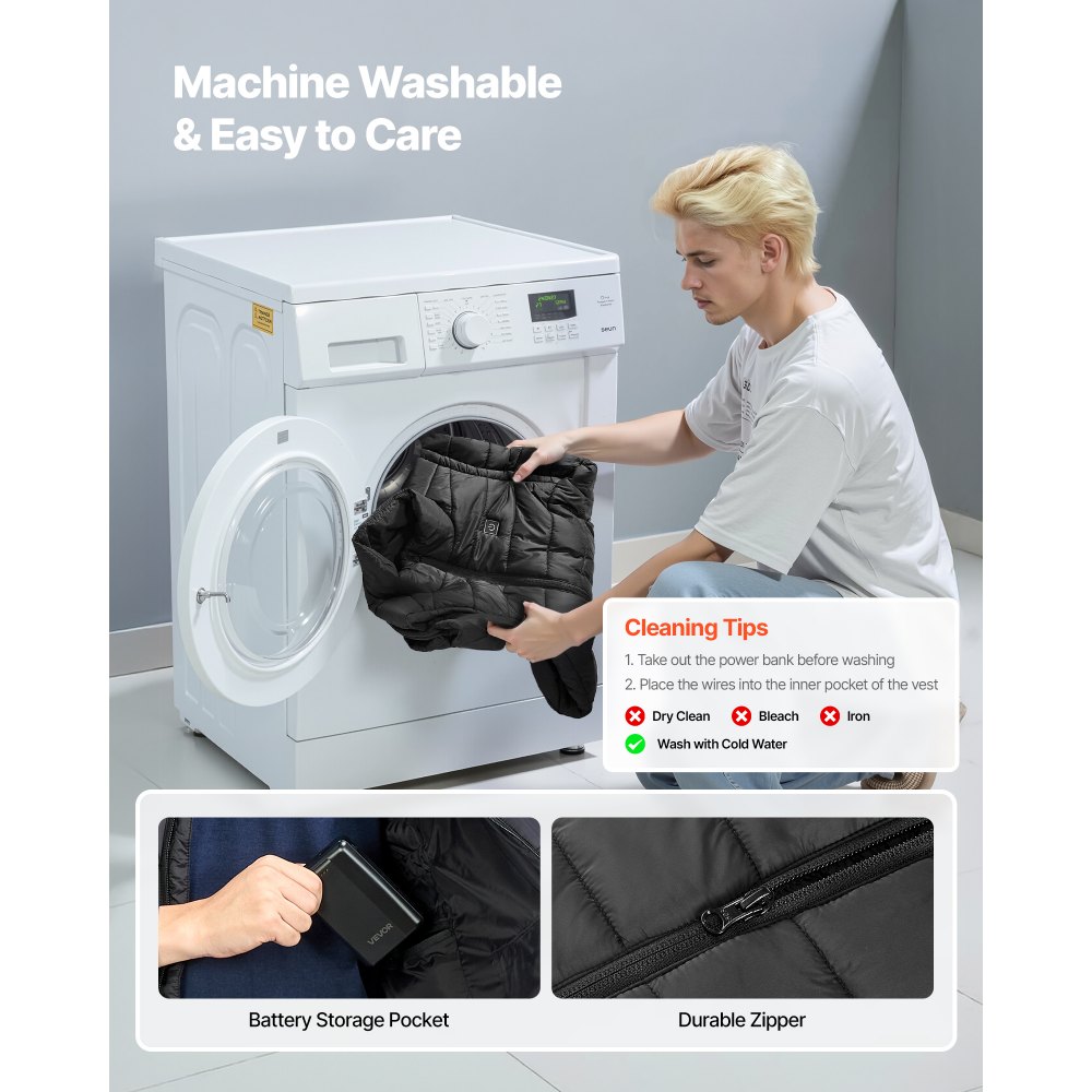 VEVOR beheizte Weste für Herren, elektrische Heizweste mit 16000 mAh Akku & 8 Heizzonen, wiederaufladbare Winterweste mit 3 Stufen, für Outdoor Wandern Camping Angeln Skifahren, Größe XL