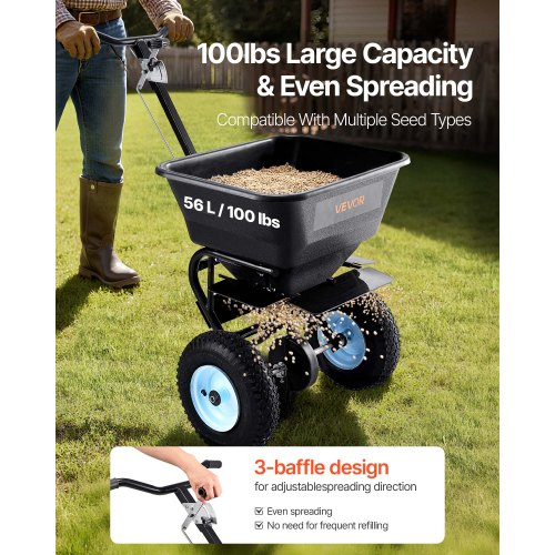 VEVOR Streuwagen, 45 kg, Saatgutstreuer, Streubreite 03 m, Dngerstreuer  mit 33 cm groe All-Terrain-Luftreifen, Schleuderstreuer mit  Trichtergitter, fr Saatgut, Dnger, Salz, Eisschmelze | VEVOR DE