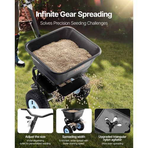 VEVOR Streuwagen, 45 kg, Saatgutstreuer, Streubreite 03 m, Dngerstreuer  mit 33 cm groe All-Terrain-Luftreifen, Schleuderstreuer mit  Trichtergitter, fr Saatgut, Dnger, Salz, Eisschmelze | VEVOR DE