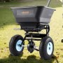 VEVOR Streuwagen, 45 kg Fassungsvermögen, Düngerstreuer, 0–3 m Streubreite, Schleuderstreuwagen mit 33 cm Luftreifen, Saatgutstreuer mit Einfülltrichter, als Aussaathilfe oder Düngerwagen