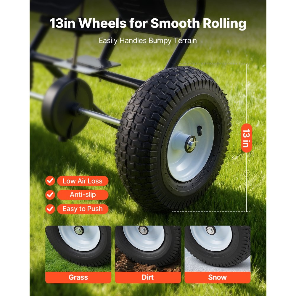 VEVOR Walk-Behind Spreader, 3.66m Spreading Width, Push Broadcast Spreader with 13" All-Terrain Tires, Adjustable Flow Control, 59kg Capacity Hopper, Lawn Spreaders for Fertilizer Seed Ice Melt