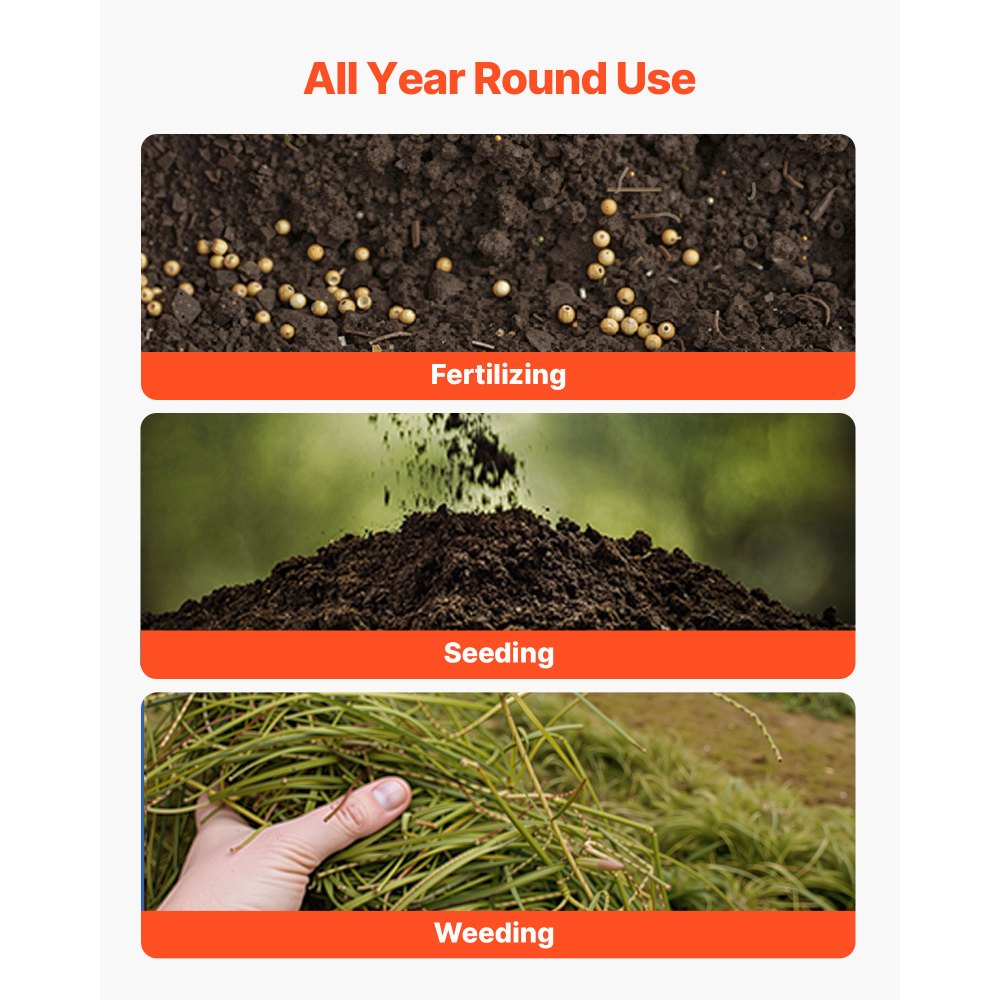 VEVOR Streuwagen 6,8 kg Fassungsvermögen, Düngerstreuer 3 m Streubreite, Schleuderstreuer mit 25,4 cm Reifen, einstellbarer Streumenge, Staatsgutstreuer für Dünger & Saatgut im Hausgarten