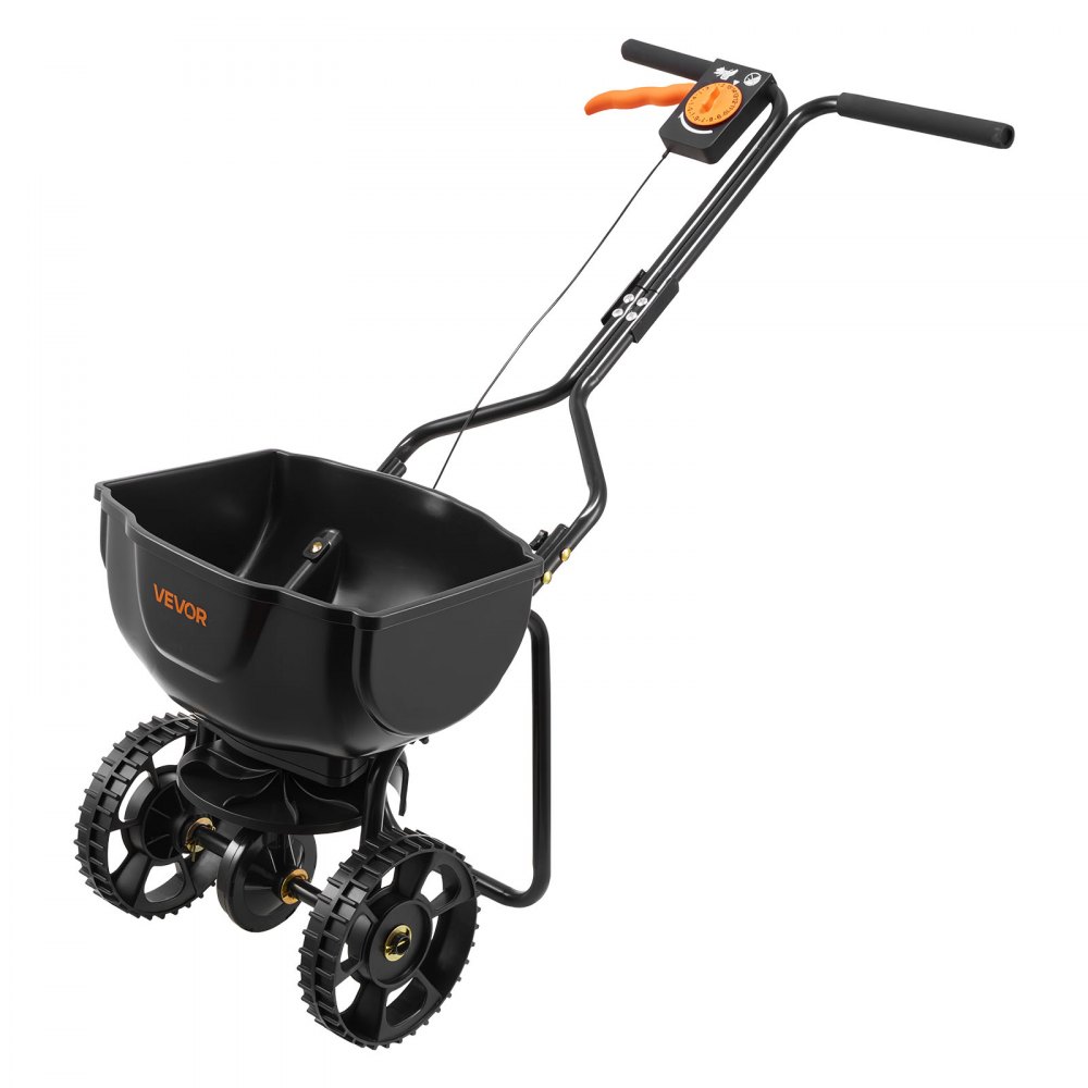 VEVOR Streuwagen 6,8 kg Fassungsvermögen, Düngerstreuer 3 m Streubreite, Schleuderstreuer mit 25,4 cm Reifen, einstellbarer Streumenge, Staatsgutstreuer für Dünger & Saatgut im Hausgarten