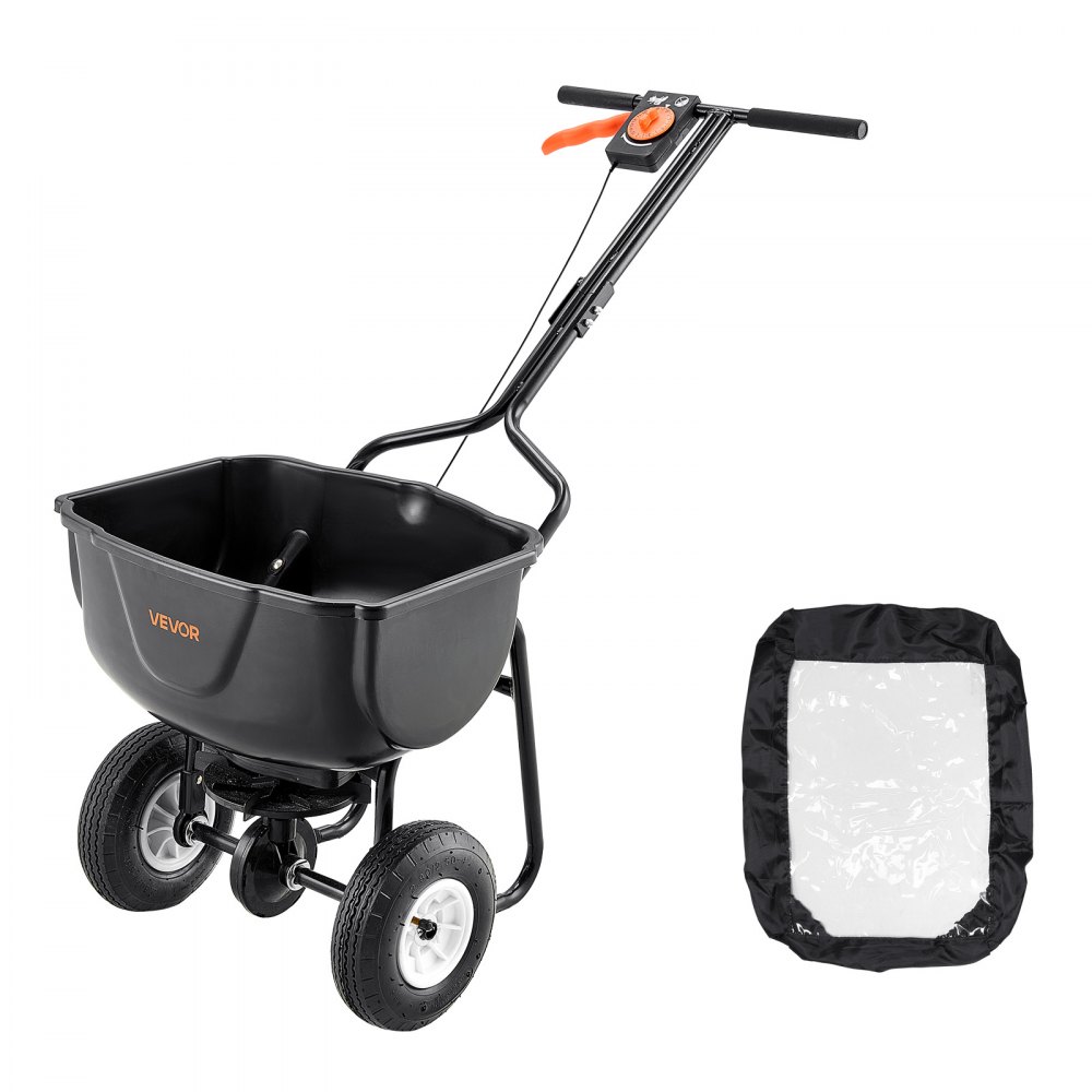 VEVOR Streuwagen, 27 kg Fassungsvermögen, Düngestreuer mit Einfülltrichter, Saatgutstreuer 0–3 m Streubreite, Schleuderstreuwagen mit 20 cm Luftreifen, als Aussaathilfe oder Düngerwagen