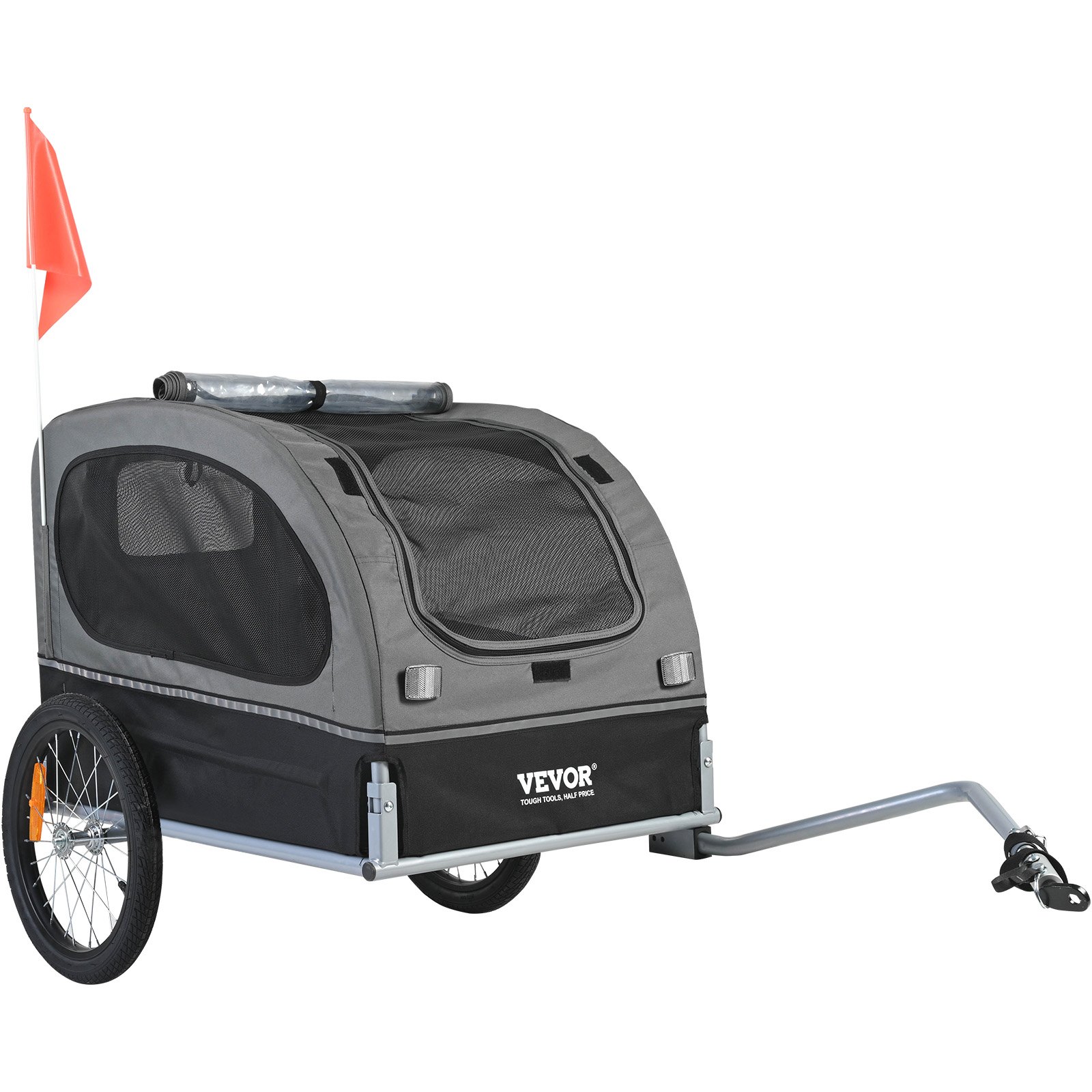 VEVOR Dog Trailer 40 kg Bicycle Trailer Carbon Steel + 600D Oxford Fabric + PP Foldable 1440 x 720 x 779 mm as a Trailer Folded Size 760 x 560 x 195 mm Black & Gray