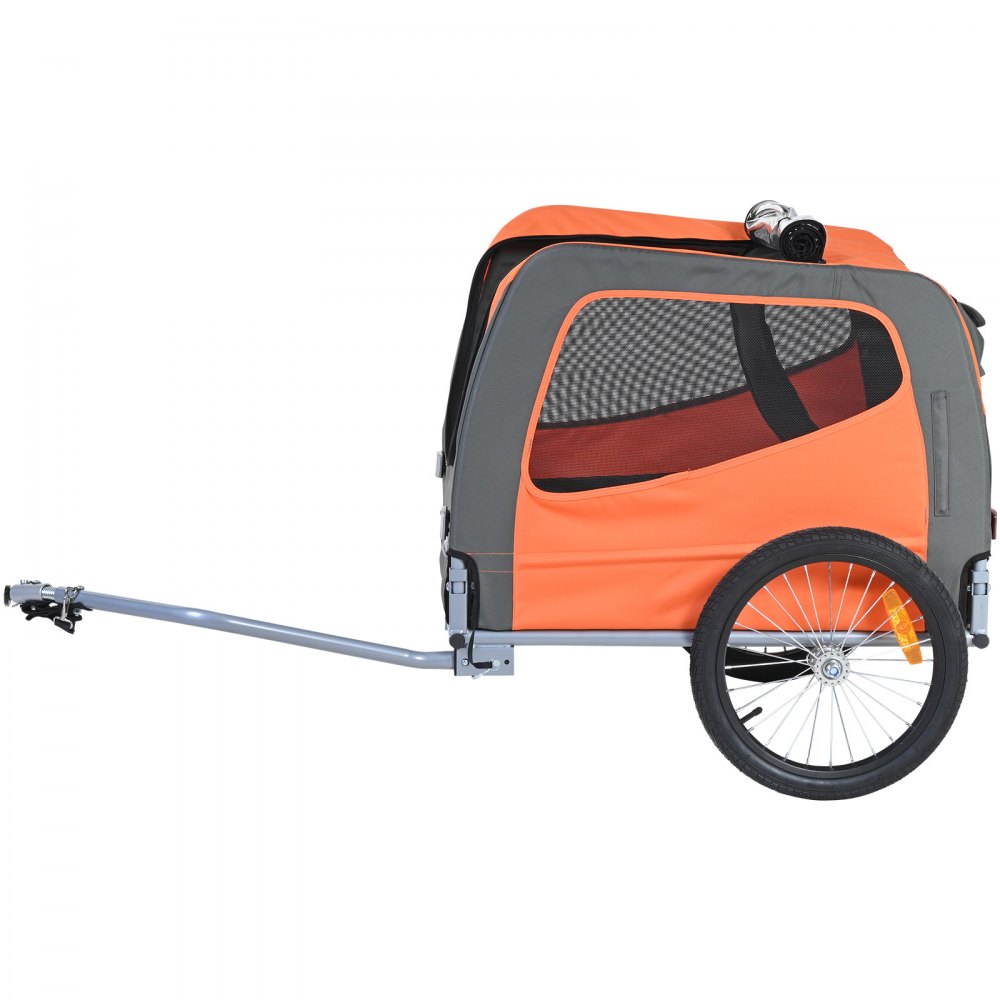 VEVOR Dog Trailer 30 kg Bicycle Trailer Carbon Steel + 600D Oxford Fabric + PP Foldable 1440 x 720 x 779 mm as a Trailer Folded Size 760 x 560 x 195 mm Orange & Gray