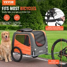VEVOR Hundeanhänger 30 kg Fahrradanhänger Kohlenstoffstahl + 600D Oxford-Gewebe + PP faltbar 1440 x 720 x 779 mm als Anhänger Gefaltete Größe 760 x 560 x 195 mm Hundebuggy Jogger Anhänger Orange&Grau