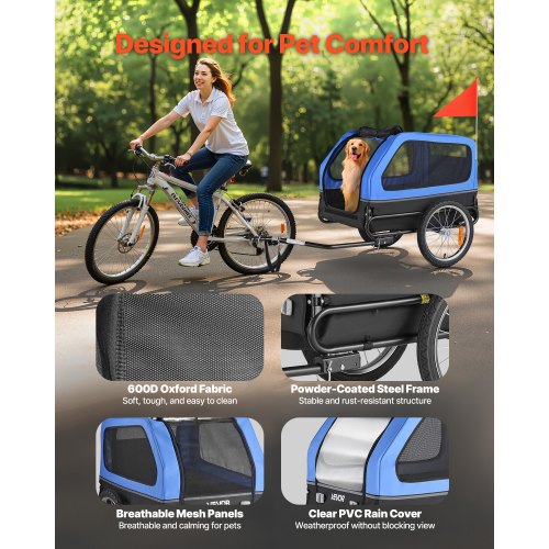 VEVOR Hundeanhnger, bis zu 40 kg , Fahrradanhnger fr kleine & groe  Hunde, zusammenklappbarer Rahmen mit Rdern, universelle Fahrradkupplung,  Flagge, interne Leine, 1320x715x750 mm | VEVOR DE