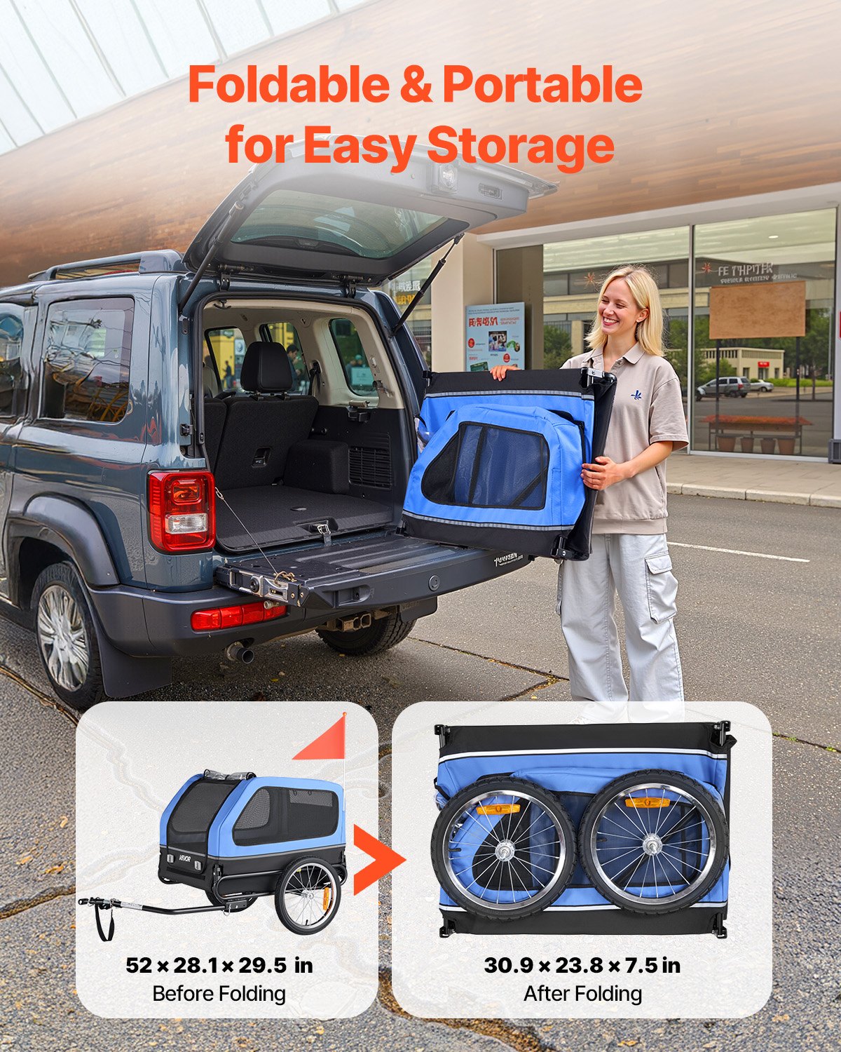 VEVOR Dog Bike Trailer, Supports up to 40 kg, Pet Cart Bicycle Carrier for Small & Large Dogs, Easy Folding Frame with Quick Release Wheel, Universal Bicycle Coupler, Reflector, Flag, Internal Leash