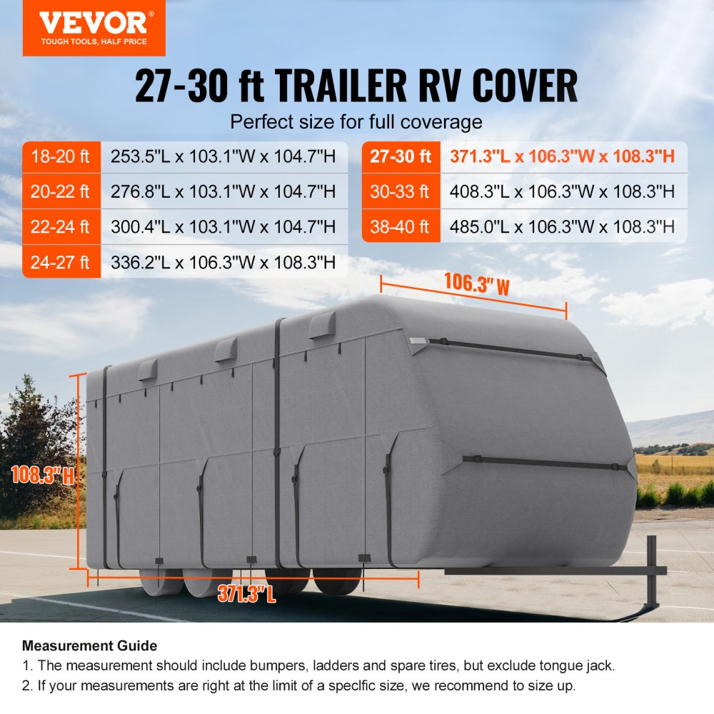 VEVOR Caravan Protective Cover for 8.2-9.1 m Caravans, Caravan Cover Made of Non-Woven Fabric, Waterproof, Windproof, Sun-Resistant, Universal Caravan Cover with Storage Bag, Repair Patches, and Straps