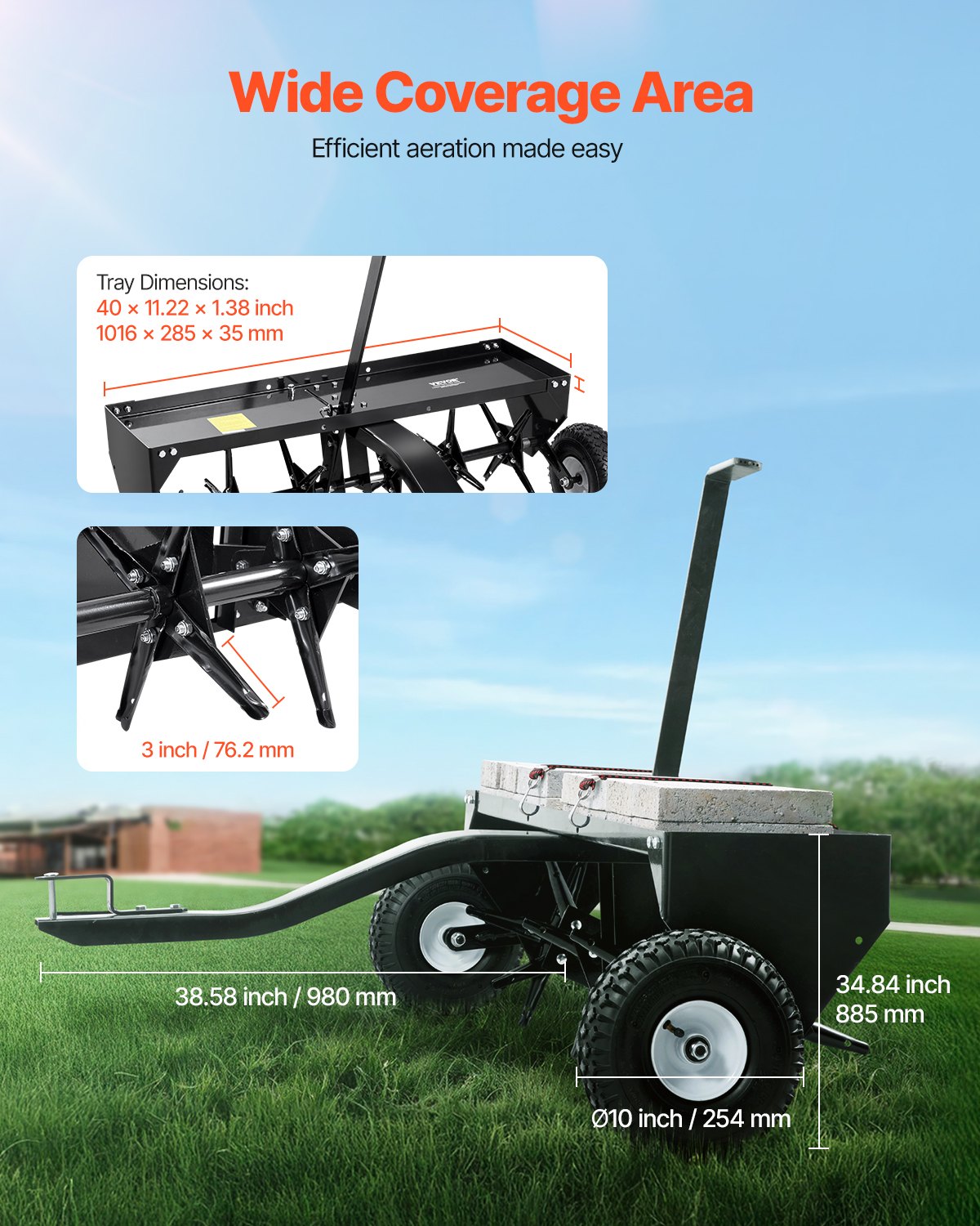 VEVOR Aerator 1275x980x885 mm, Lawn Aerator with Universal Coupling, Trailed Aerator with Iron Spikes, Ride-on Mower for Pulling Behind Gardens, Lawns, Farms