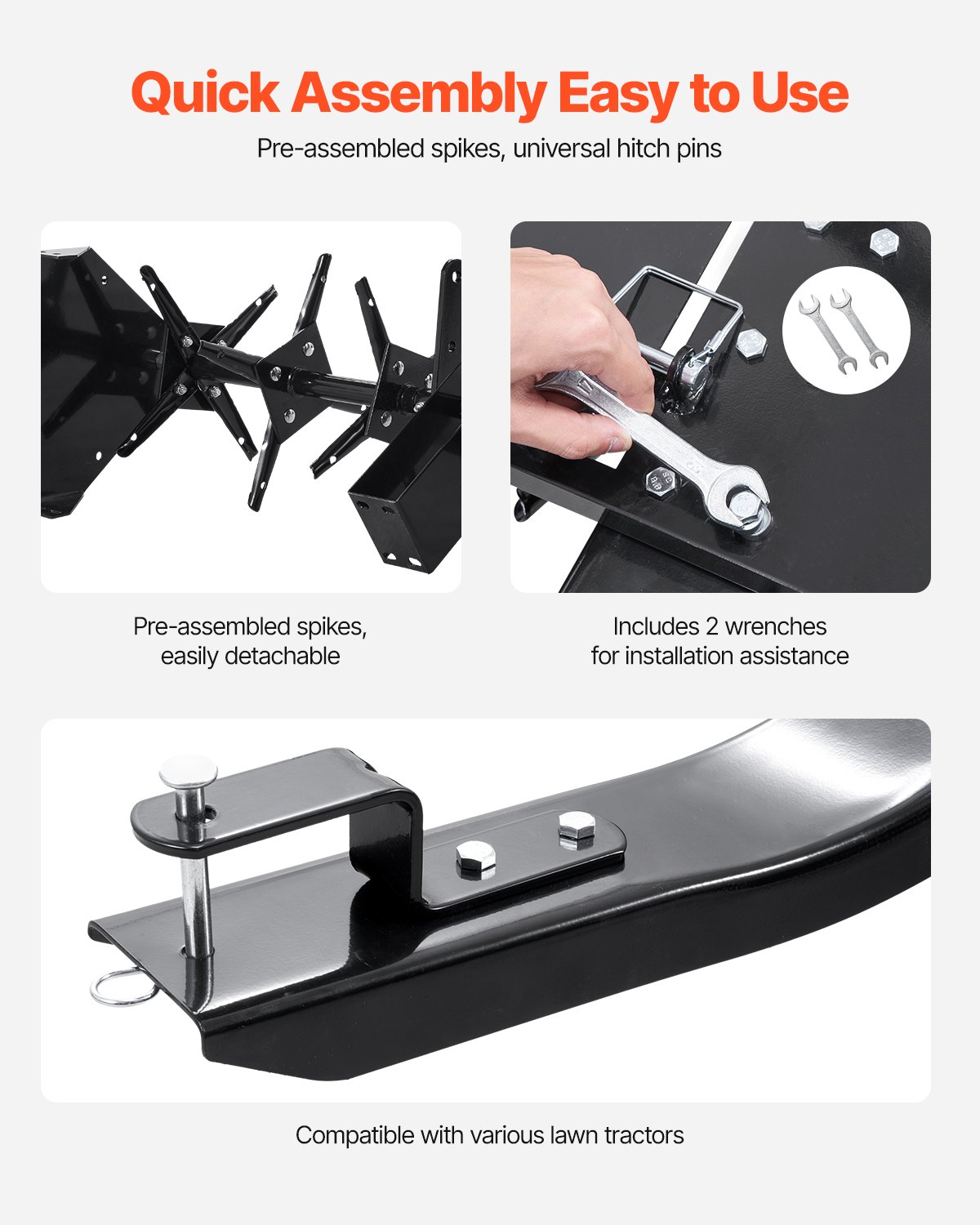 VEVOR Aerator, 1500x980x885 mm, Pull-on Lawn Aerator with Universal Coupling, Ride-on Mower with Alternating Iron Spikes, Lawn Aerator for Gardens, Lawns, Farms