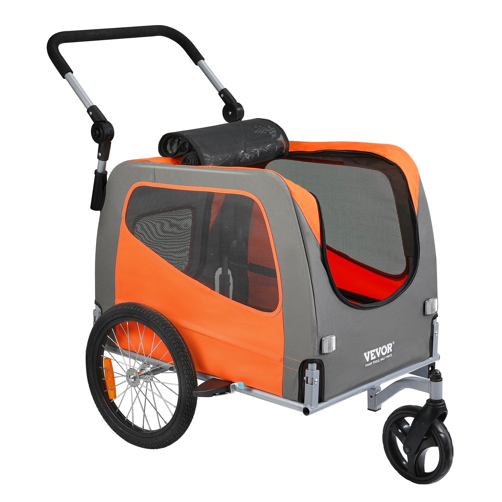 VEVOR Hunde-Fahrradanhänger, trägt bis zu 30 kg, 2-in-1-Fahrradträger für Haustier-Kinderwagen, einfach zusammenklappbarer Wagenrahmen mit Schnellspannrädern, universeller Fahrradkupplung, Reflektoren