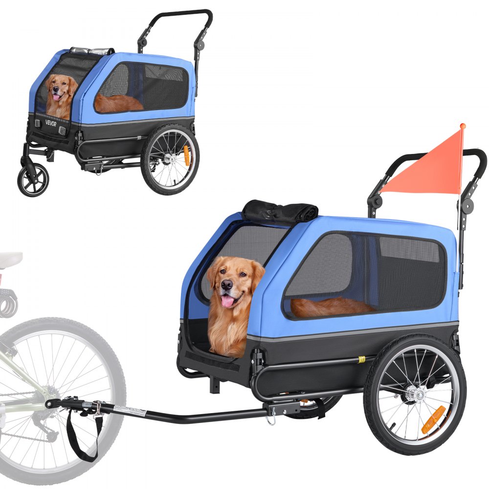 VEVOR Dog Bike Trailer, Supports up to 40 kg, 2-in-1 Pet Stroller Cart Bicycle Carrier for Small & Large Dogs, Easy Folding Frame with Quick Release Wheel, Universal Bicycle Coupler, Internal Leash