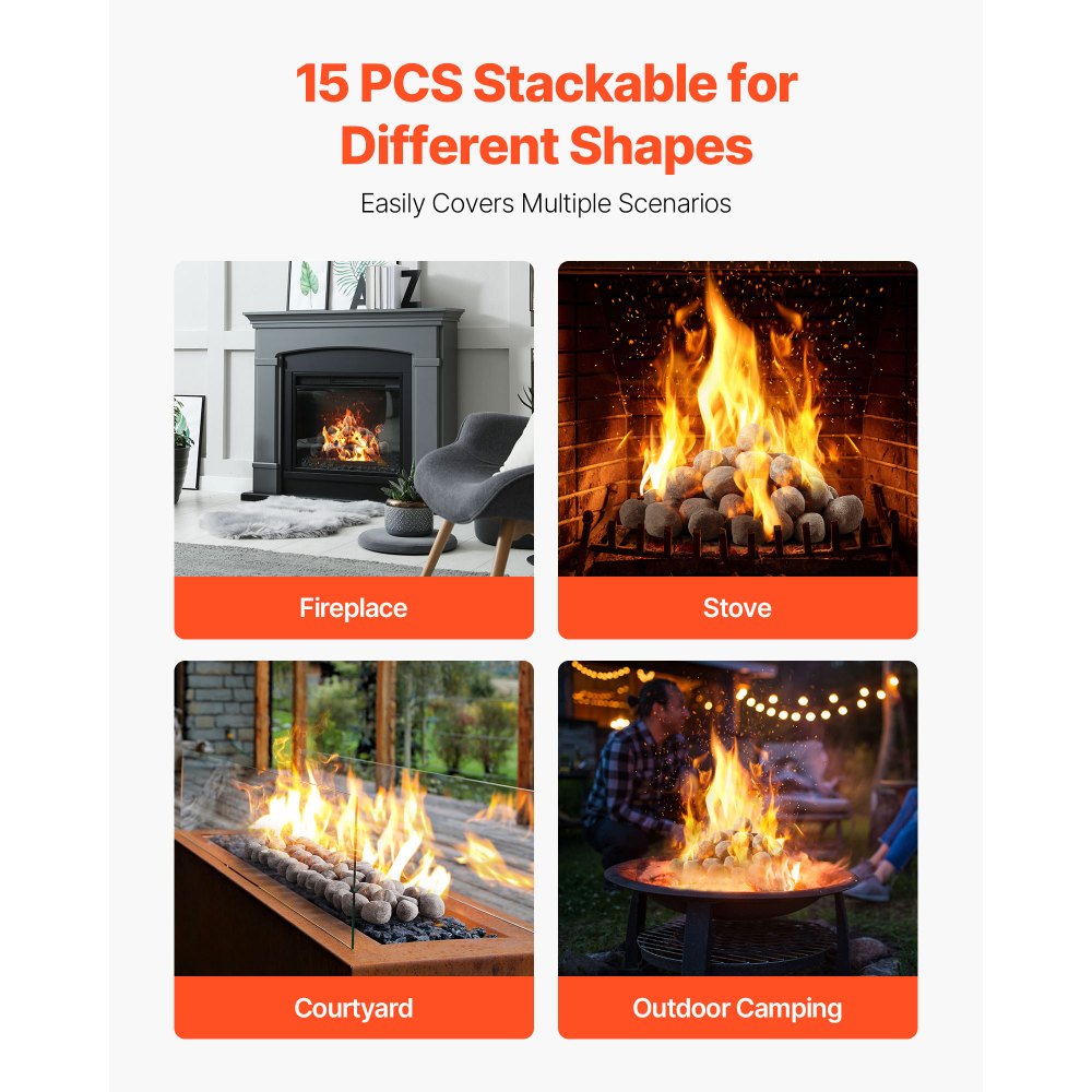 VEVOR Ceramic Fire Pebble Stones, 25.4-50.8 mm 48 Pcs Lava Rocks, Reusable Fire Pit Stones Indoor and Outdoor Use, Decorative Firepit Rocks for Propane/Gas Fireplace, Stove, Courtyard, Camping