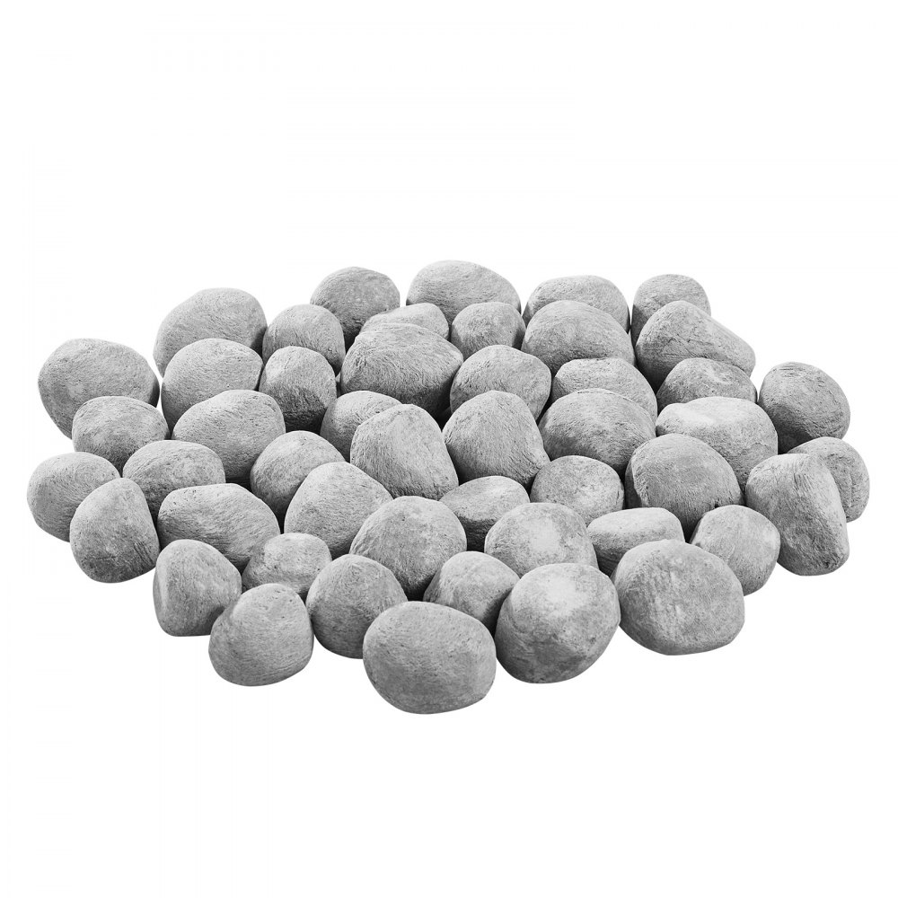 VEVOR Ceramic Fire Pebble Stones, 25.4-50.8 mm 48 Pcs Lava Rocks, Reusable Fire Pit Stones Indoor and Outdoor Use, Decorative Firepit Rocks for Propane/Gas Fireplace, Stove, Courtyard, Camping