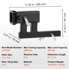 VEVOR Rise-Drop Extender Erweiterung Anhängerkupplungsempfänger 1-1/4" auf 2" Adapter