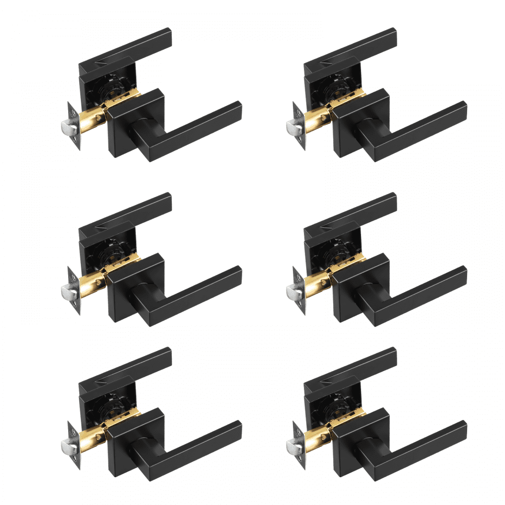 VEVOR Durchgangstürgriff mattschwarzer quadratischer Türhebel 6 Stk. links- oder rechtshändiger umkehrbarer Türgriff, nicht verriegelbar, universell für Flure Schränke Besprechungsräume