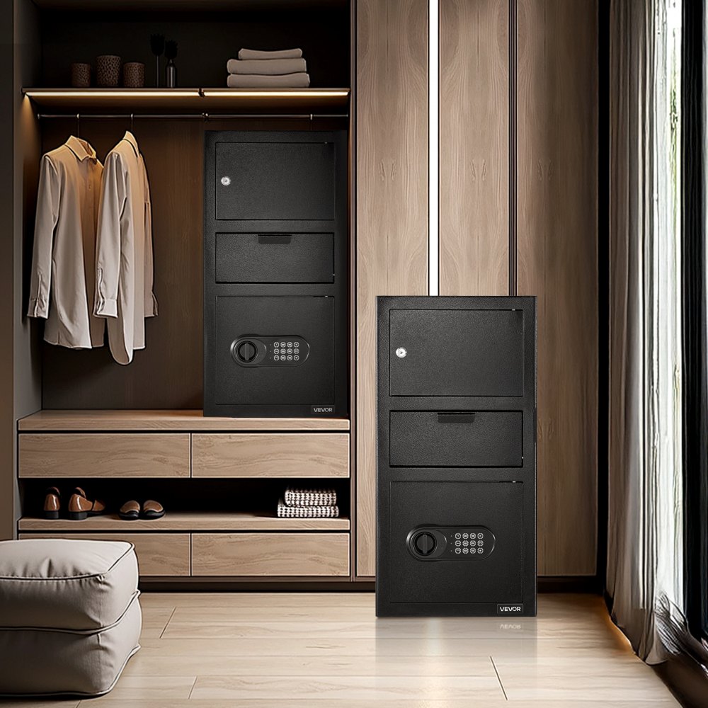 VEVOR Einwurftresor Falltresor 3,6 Kubikfuß Fallsafe mit großer Einwurfschlitz in der Mitte, Drop Schranktresor mit Tastenfeld & 3 Ebenen & Ersatzschlüsseln für Bargeld Bankbeleg Dokument