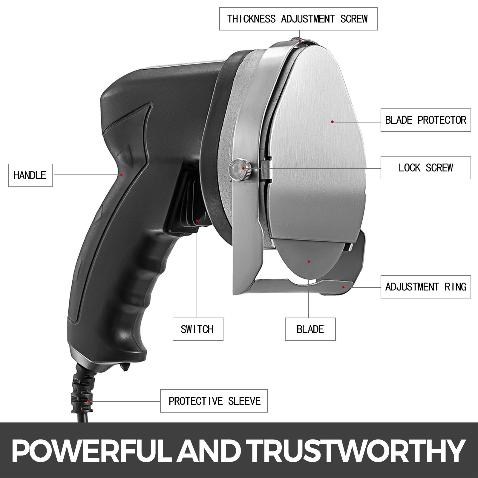 VEVOR Profi Dönerschneider 80 W Fleischschneider Handgerät 100 mm Klingengröße Elektro Fleischschneider 60 kg Schnittkapazität Türkischer