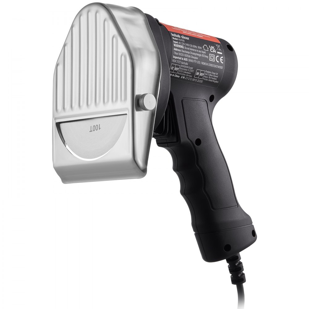 VEVOR Elektrisches Schawarma-Messer, 80 W, Türkisches Kebab-Messer, Kommerzieller Gyro-Schneider aus Edelstahl, Döner-Kebab-Fleischschneider mit 2 Klingen, 100 mm Klingendurchmesser