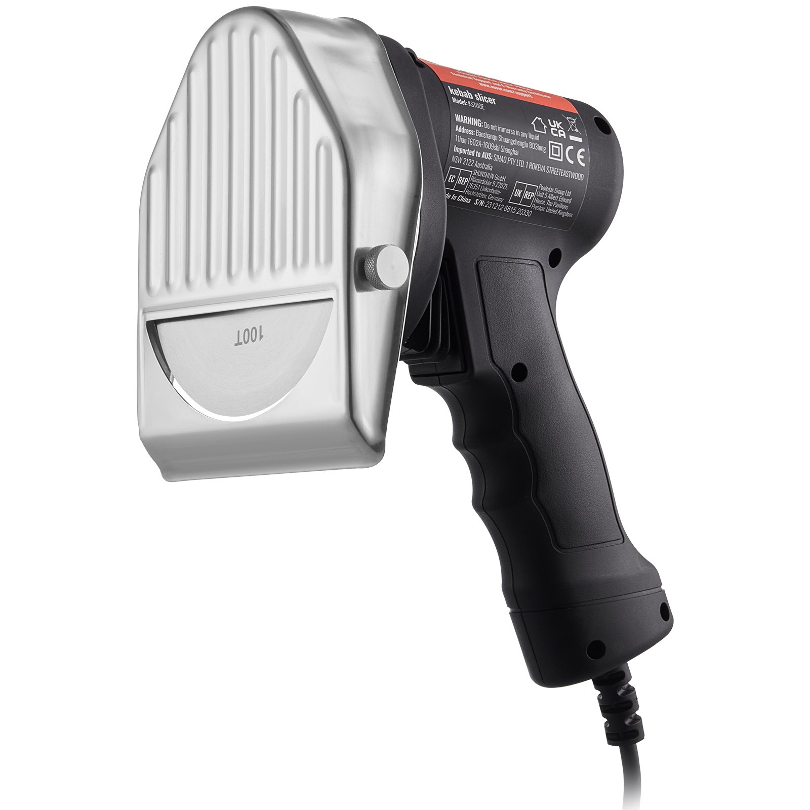 VEVOR Elektrisches Schawarma-Messer, 80 W, Türkisches Kebab-Messer, Kommerzieller Gyro-Schneider aus Edelstahl, Döner-Kebab-Fleischschneider mit 2 Klingen, 100 mm Klingendurchmesser