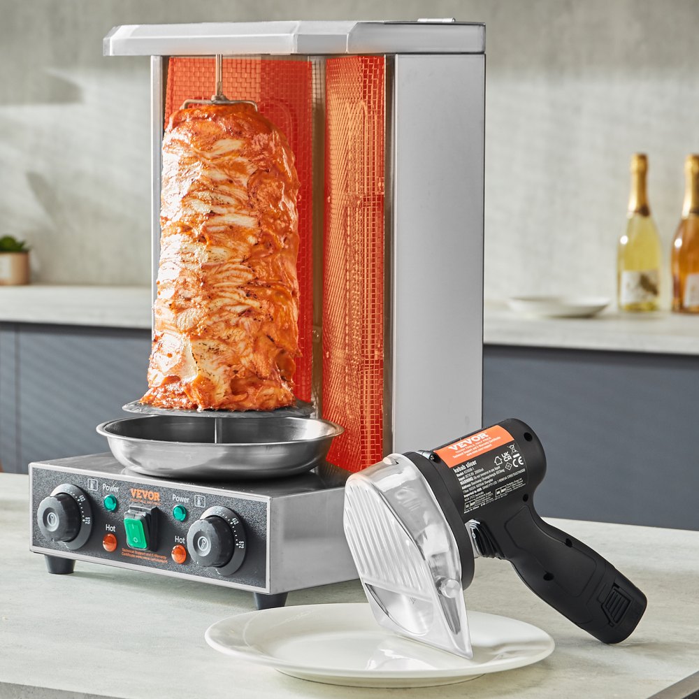 VEVOR Dönnerschneider 80 W Kebabschneider, Kabelloses Elektromesser Gyrosmesser, Türkisches Schawarma Dönermesser 0-8 mm Einstellbare Dicke, Commercial Kebab Slicer mit 100 mm Klingen Schwarz