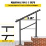 VEVOR Handlauf aus Aluminium Treppengeländer 91,4 x 89,5 cm Geländer mit Querstreben Brüstung 75 kg Tragfähigkeit 0-50 Grad Anpassung an Treppe Handlauf Außen Geeignet für 2 bis 3 Stufen Treppe