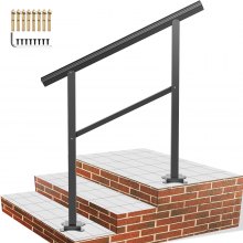 VEVOR Handlauf aus Aluminium Treppengeländer 91,4 x 89,5 cm Geländer mit Querstreben Brüstung 75 kg Tragfähigkeit 0-50 Grad Anpassung an Treppe Handlauf Außen Geeignet für 2 bis 3 Stufen Treppe