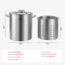 VEVOR Kochtopf 39,7 L Edelstahl, 350 x 410 mm Großvolumiger Suppentopf mit Sieb, als Spargeltopf Soßentopf Geeignet, Praktischer Küchentopf Große Zutaten, Induktionsherd Topf Induktionskochtopf