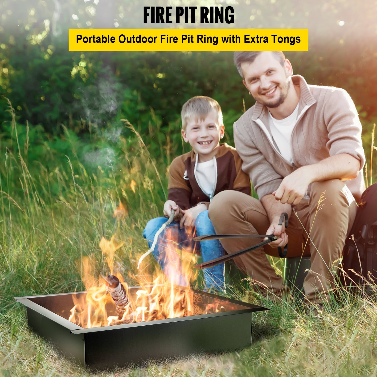VEVOR Fire Pit Fire Bowl Garden Patio Fireplace 1.5 mm Thick Fire Pit Ring, DIY Steel Ring with Pliers, In-Ground Fire Pit Liner for Outdoor Use, Patio, Backyard